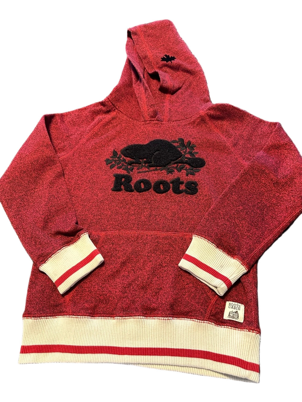 Roots Kids Red Plaid Cabin Logo Hoodie L 9-10 Years